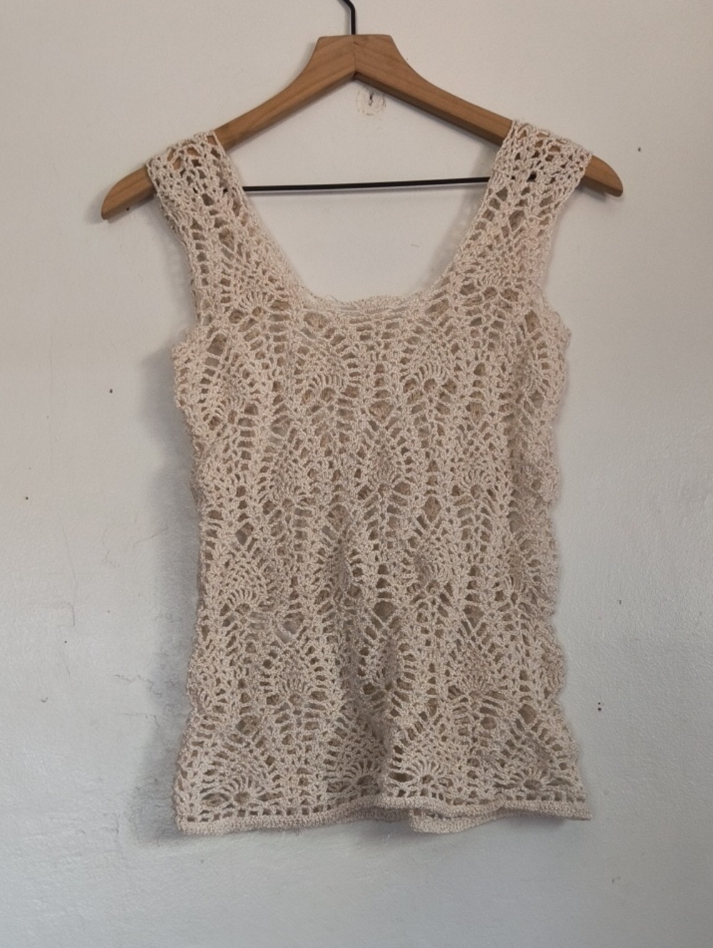 Handmade Sleeveless Crochet Tank Top - Cream  Metallic Sz Small Women